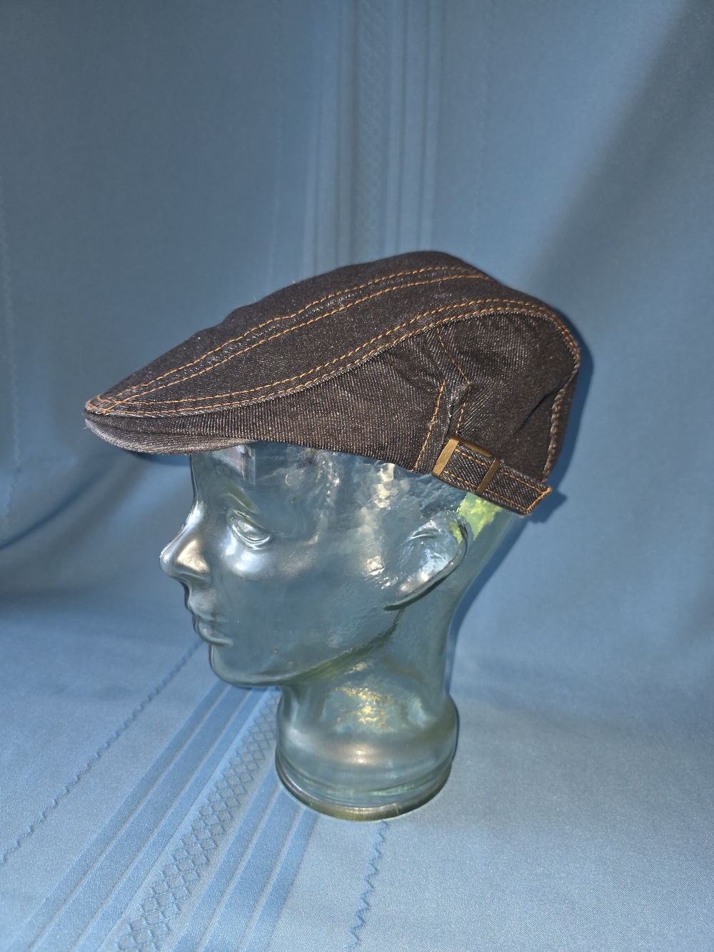 Vintage Style Dark Denim Newsboy Cap – Adjustable Flat Cap / Beret Hat